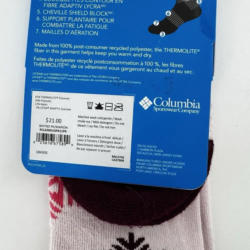 Columbia Women's Thermolite Snowflake Ski Socks Pink Unisex Size Medium